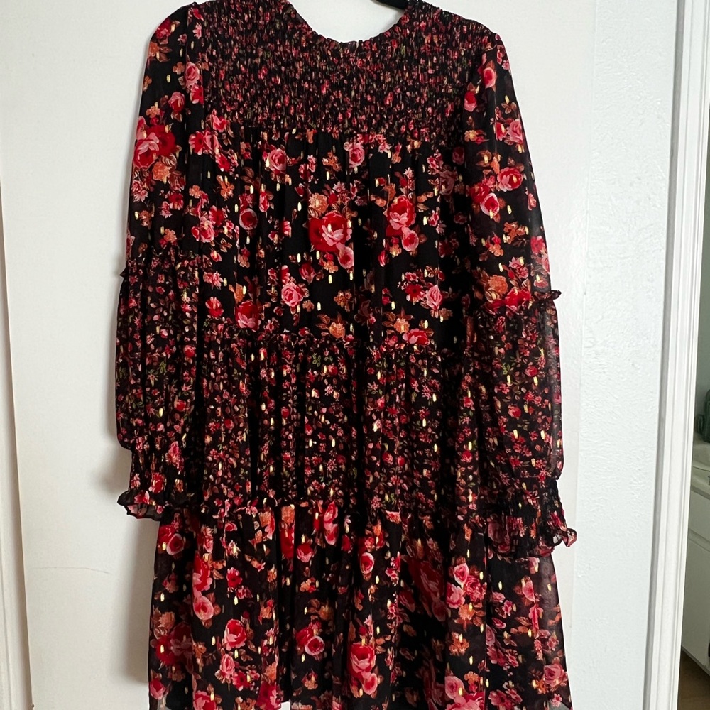 CeCe Floral Long Sleeve Dress - Black and Red